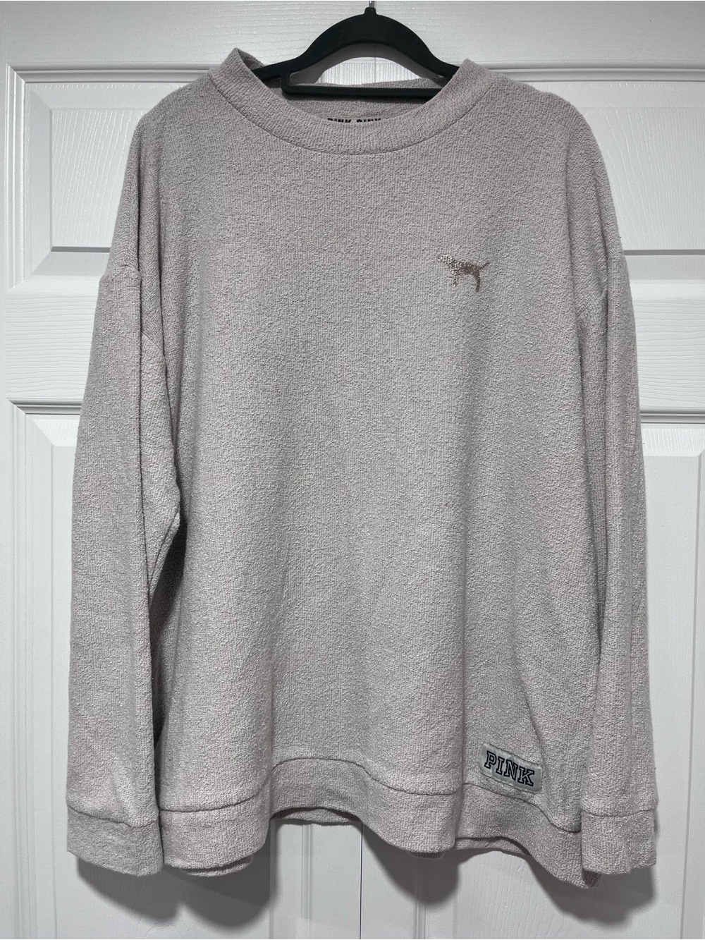 PINK Victoria's Secret Light Gray Crewneck Sweater with Dog Logo